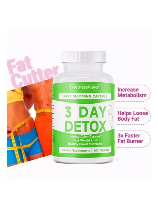 طريقة الرعاية 2 عبوة من كبسولات الديتوكس السريعة المفعول والفعالة في فقدان الوزن لمدة 3 أيام | منظف القولون العشبي + حارق الدهون السريع | 60*2 كبسولات مكمل غذائي - Image 4